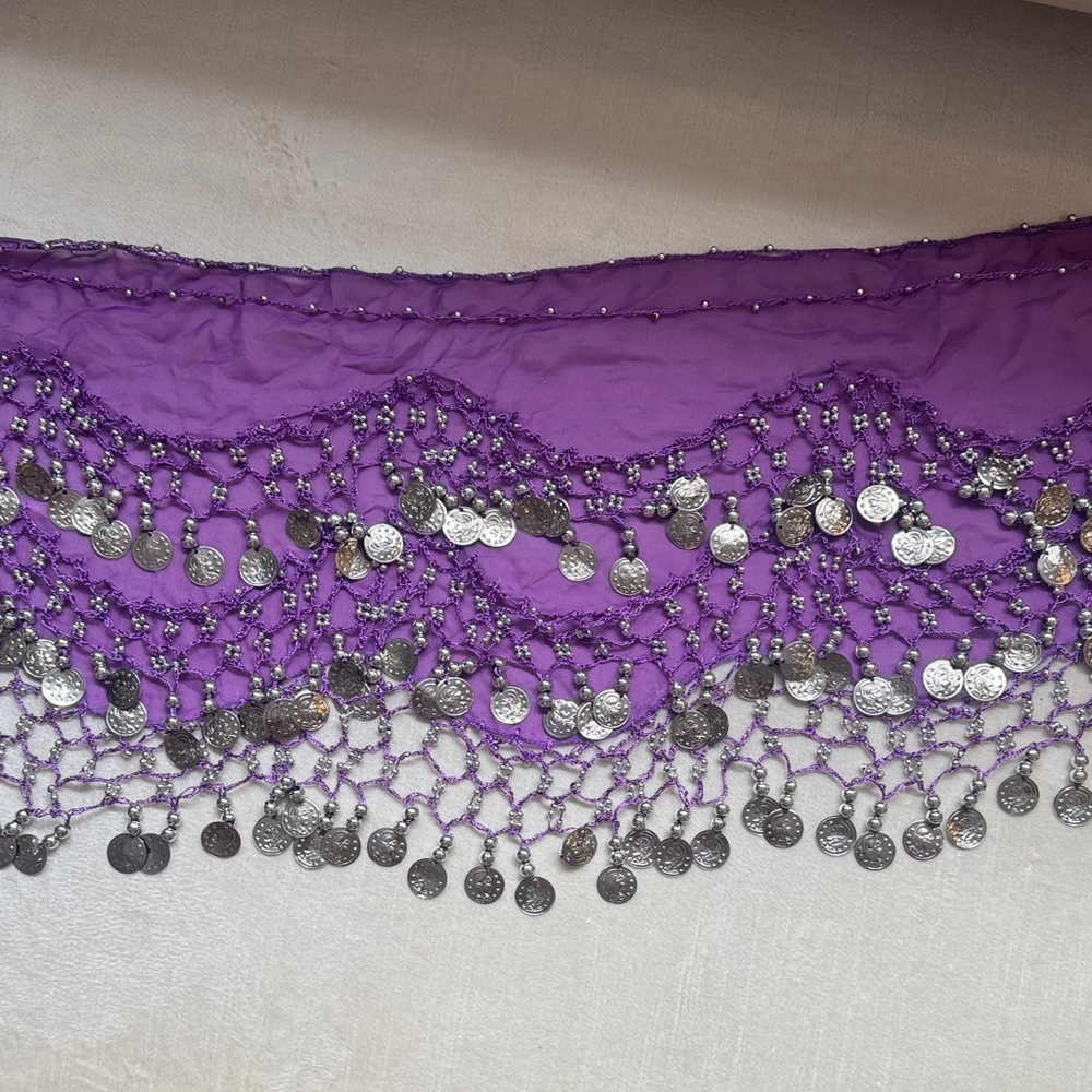 Vibrant Purple Hip Scarf with Silver Coins
